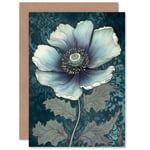 Anemone Flower Bloom Teal Blue Watercolour for Her Birthday Blank Greeting Card