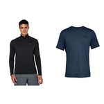 Under Armour Tech 2.0 1/2 Zip, Versatile Warm Up Top for Men, Light and Breathable Zip Up Top for Working Out Men, Black/Charcoal, L & Men's UA Seamless SS, Gym T Shirt, Academy/Black,L