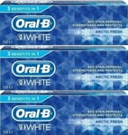 3 x Oral-B 3D White Arctic Fresh Mint Toothpaste Whitening Enamel Protect - 75ml