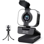 Webcam 1080P with Ring Light and Microphone, USB Web Camera with Privacy Cover, Tripod, Adjustable Brightness for PC Laptop Mac Windows Teams OBS, Zoom, Video Calling, Conference, Online Classes