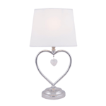 Heart bordlampe. 34 cm høyde - Krom farge med hvit skjerm