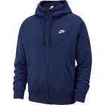 Nike M NSW Club Hoodie FZ BB Sweat-Shirt Homme Bleu (Midnight Navy/White), L