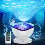 ARTINABS Lampe Projecteur LED Simulation des Vagues Océan, Veilleuse Enfant avec 8 Modes de Couleurs 6 Sons de Musique Télécommande Minuterie Lampe de Chevet pour Decoration Chambre Bébé (Blanc)