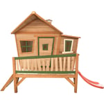 Emma Maison Enfant avec Toboggan rouge Aire de Jeux pour l'extérieur en marron & vert Maisonnette / Cabane de Jeu en Bois fsc - AXI