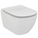 Ideal Standard TESI Ensemble Cuvette WC Suspendu Sans bride, Abattant UltraFin, Simple sans frein de chute, Technologie Aquablade, Cuvette de toilette Blanc T354701