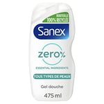 SANEX - Gel douche Hydratant Zéro % - Tous Types de Peau - Biodégradable et Vegan - 475 ml