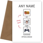 Gamer Birthday Cards for boys / girls - Eat Sleep PLAYSTATION Repeat Card. Any age (8th, 9th, 10th, 11th, 13th, 16th). Christmas Cards for son, daughter, nephew, niece, brother, sister, grandson