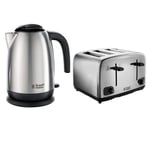 Russell Hobbs Adventure Brushed and Polished Stainless Steel Four Slice Toaster with Brushed Kettle Bundle