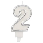 Folat 24162 Candle Simply Chique Silver Number 2-9 cm-Cake Decorations for Birthday Anniversary Wedding Graduation Party, 9 cm