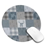 Round Mouse Pad Game Mouse Pad Office Custom Forest Deer Patchwork Old Vintage Look with Stitched Edge Waterproof Non-Slip Rubber Base