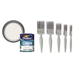Dulux Once Satinwood Paint For Wood And Metal - Pure Brilliant White 750 ml and Harris Essentials Walls & Ceilings Paint Brush Set | Pack of 5 | 0.5", 1", 1.5", 2"