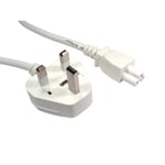 1.8m UK Plug to C5 Clover Leaf Cable Cloverleaf Mains Lead - White