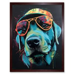 Labrador Retriever with Sunglasses and Hat Art Print Framed Poster Wall Decor 12x16 inch
