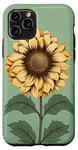 iPhone 11 Pro Aesthetic Sunflower Line Art Minimalistic Sage Green Case