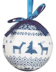 6 stk Hvit og Blå Julekuler med Motiv av Reinsdyr 6cm