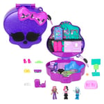 Polly Pocket Monster High Playset with 3 Micro Dolls & 10 Accessories, Opens to High School, Collectible Travel Toy with Storage, HVV58