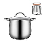 Stockpot Large Stock Pot,Drum Type Soup Pot,Professional Stainless Steel Stock Pot with Lid,Three-Layer Composite Bottom (Color : Silver, Size : 24cm*26cm(7L))