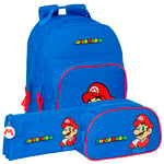 Safta | Pack 3 pièces SUPER MARIO PLAY sac à dos, trousse et trousse Super Mario - Sac à dos, étui et trousse au design unique et sous licence officielle Super Mario, multicolore, ST, Classique