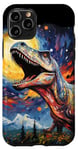 Coque pour iPhone 11 Pro Nuit étoilée t rex dinosaure van gogh portrait peinture art 2