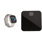 Fitbit Sense Advanced Smartwatch with Tools for Heart Health, Stress Management & Skin Temperature Trends, Lunar White/Soft Gold Stainless Steel & Aria Air Smart Scale