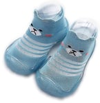 Baby Sock Shoes with Anti-Slip Soles – Infant Trainers First Walking Shoes for Boys Ages 6-12 Months – Soft Breathable Cotton Spandex Knitted Slipper Booties with Transparent Covered Toes Blue