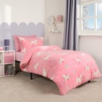 OHS Pink Unicorn Toddler Bedding Sets for Girls, Teddy Fleece Duvet Set Soft Comfy Warm Girls Bedding Cot Duvet Kids Bed Covers Set with Pillowcase