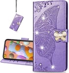 COTDINFOR Compatible with Samsung Galaxy A52 5G Case Crystal Bling Shiny Butterfly PU Leather Wallet cases Magnetic Flip Protective Phone Cover for Galaxy A52 5G Diamond Butterfly Violet SD