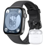 HUAWEI Watch FIT 3, Écran AMOLED 1,82", Design Ultra-Fin, Gestion Polyvalente de la Forme Physique, Gestion complète de la santé,Compatible avec iOS et Android, Noir + Freebuds SE 2 White
