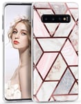 Imikoko Galaxy S10 Plus Case S10+ Glitter Marble Design for Women Girls Rose Gold Splice Phone Case Soft TPU Personalised Pink Glossy Cover for Samsung S10 Plus 6.4 Inch- Pink White Splice