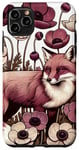 Coque pour iPhone 11 Pro Max Vintage Red Fox Art Fleurs Anémone Windflower