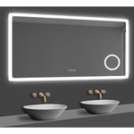 Acezanble - Miroir Salle de Bain led avec Bluetooth, Mural Miroir avec Horloge + 3 Couleurs + Dimmable + Anti-buée + Grossissant 3x -140 x 80cm