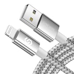 Syncwire iPhone Charging Cable Lightning 2 Meters, [C89 Extended MFi Certified] Nylon Braided, Fast Charging Cable for iPhone 13 12 11 Pro XS X XR 8 7 6s 6 SE 5, Alloy Silver