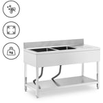 Royal Catering Andrahandssortering Diskbänk - 2 diskhoar Rostfritt stål 140 x 60 97 cm
