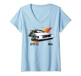 Womens Back To The Future 35th Retro Stripe DeLorean V-Neck T-Shirt