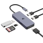 Tymyp Hub USB C, Double Adaptateur HDMI 4 K USB C, hub USB-C 6 en 1 Compatible avec Air/Pro/iPad/Surface/Autres appareils de Type C (4K HDMI, USB 3.0, 2 Ports USB 2.0, SD/TF 2.0)