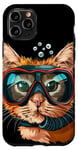 Coque pour iPhone 11 Pro Tuba amusant avec masque de plongée en forme de chat