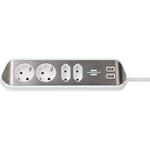 Grendosa Desktop-Power 4-Way 2.00 m Silver - Jordad Kontakt TYPE F