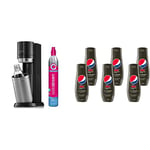 Sodastream Duo Sparkling Water Maker Machine - Black + Set of 6 x Pepsi Max concentrates, Sugar-Free