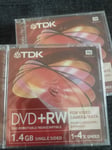2 X Genuine TDK Blank DVD+RW Disc 1.4GB   1-4x  Speed