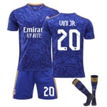 21-22 Real Madrid Borte Sapphire Blå Barn Vuxna Fotboll Fotbollströja Träningströja Kostym No.20 VINI JR 28