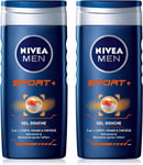 2 X NIVEA MEN 3 in 1 Sport Shower Gel (2 x 250 ml) Men's Body Wash for Body FACE
