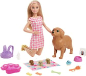 Barbie Doll and Newborn Pups Playset with Dog, 3 Puppies & Accessories, 3 to 7 ,