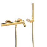 Study Colors Bathtub Shower Mixer with Anti-Limescale Hand Shower with Swivel Stand and Satin Flex, Steering Wheel, 16.5 x 29.2 x 6.8 cm, Gold Colour (Reference: 26117001OR)
