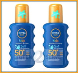2x Nivea Sun Kids - SPRAY - Protect & Care SPF 50+ | 5in1 Protection - 200ml