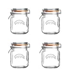 Kilner Set of 4 1 Litre Square Glass Clip Top Preserve Storage Jar