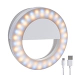 Meifigno Phone Selfie Ring Light, [Rechargeable] with Double Row 60 LED Lights, 3-Level Adjustable Brightness Clips On Makeup Light for iPhone 11 12 Pro X Xr Xs Max 7 8 Plus iPad Laptop Samsung, White