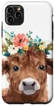 iPhone 11 Pro Max Spring, Highland Cow | Elegant Scottish Highland Cow, Floral Case