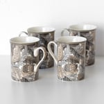 Set of 4 Dark Floral Coffee Mugs 260ml William Morris Acanthus Fine China Cups