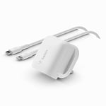 Belkin USB Type C Power Delivery Fast Wall Charger with USB-C to Lightning Cable, Certified USB-C PD 3.1 PPS for iPhone 13, Pro, Max, Mini, iPad, Galaxy, Pixel and More, 20W - White