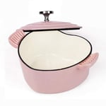 Heart-Shaped Casserole Dish 1.9L Multi-Functional Enameled Cast Iron Pan with Lid,Non-Stick Cooking Pan Pot Cooker for Steam Braise Bake Broil Saute Simmer Roast,Pink